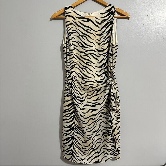 David Warren petite Zebra Print Wrap Dress, Black Cream size 8P - Picture 1 of 5